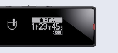 Image of the large OLED display on the TX660 Digital Voice Recorder TX Series.